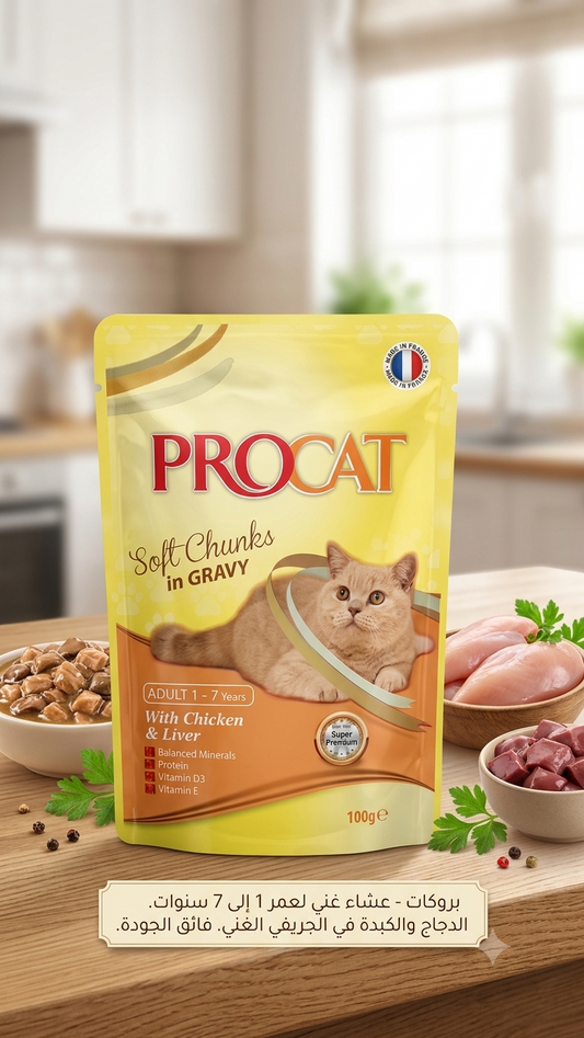 Procat Super Premium Soft Chunks in Gravy Chicken & Liver - 100g