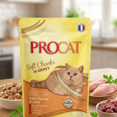 Procat Super Premium Soft Chunks in Gravy Chicken & Liver - 100g