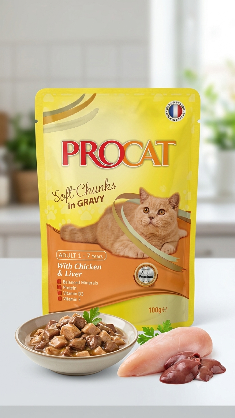 Procat Super Premium Soft Chunks in Gravy Chicken & Liver - 100g